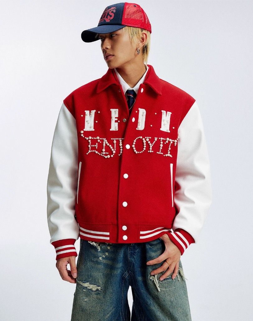 MEDM Pearl Logo Color Block Varsity Jacket