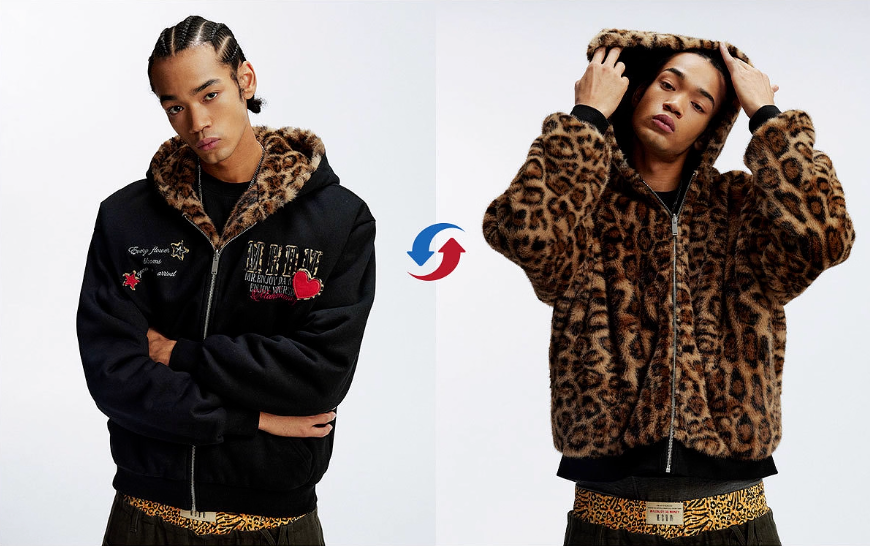 MEDM Reversible Leopard Fur Hooded Jacket