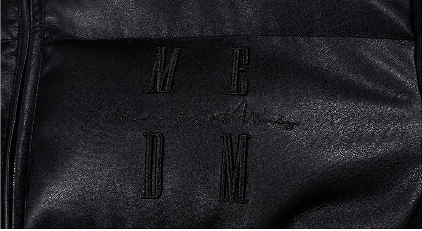 MEDM PU Leather 3D Embroidered Puffer Jacket