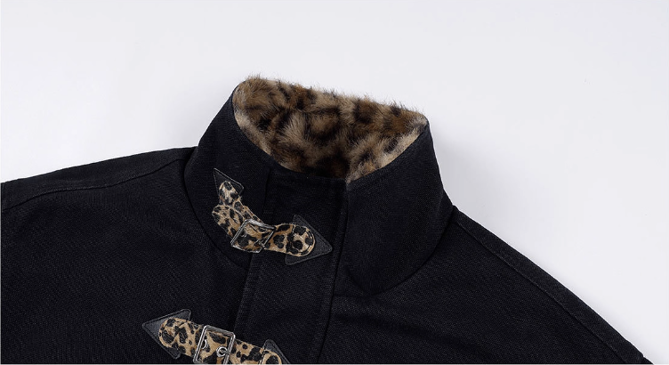 MEDM Leopard Collar Belted Work Jacket