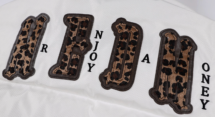 MEDM Leopard Collar Logo Patch Down Jacket