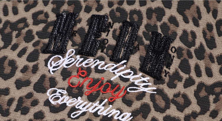 MEDM Embroidered Leopard Zip Up Hooded Jacket
