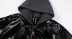 MEDM Layered Hood PU Leather Bomber Jacket