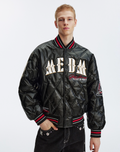 MEDM Diamond Quilted PU Leather Varsity Jacket