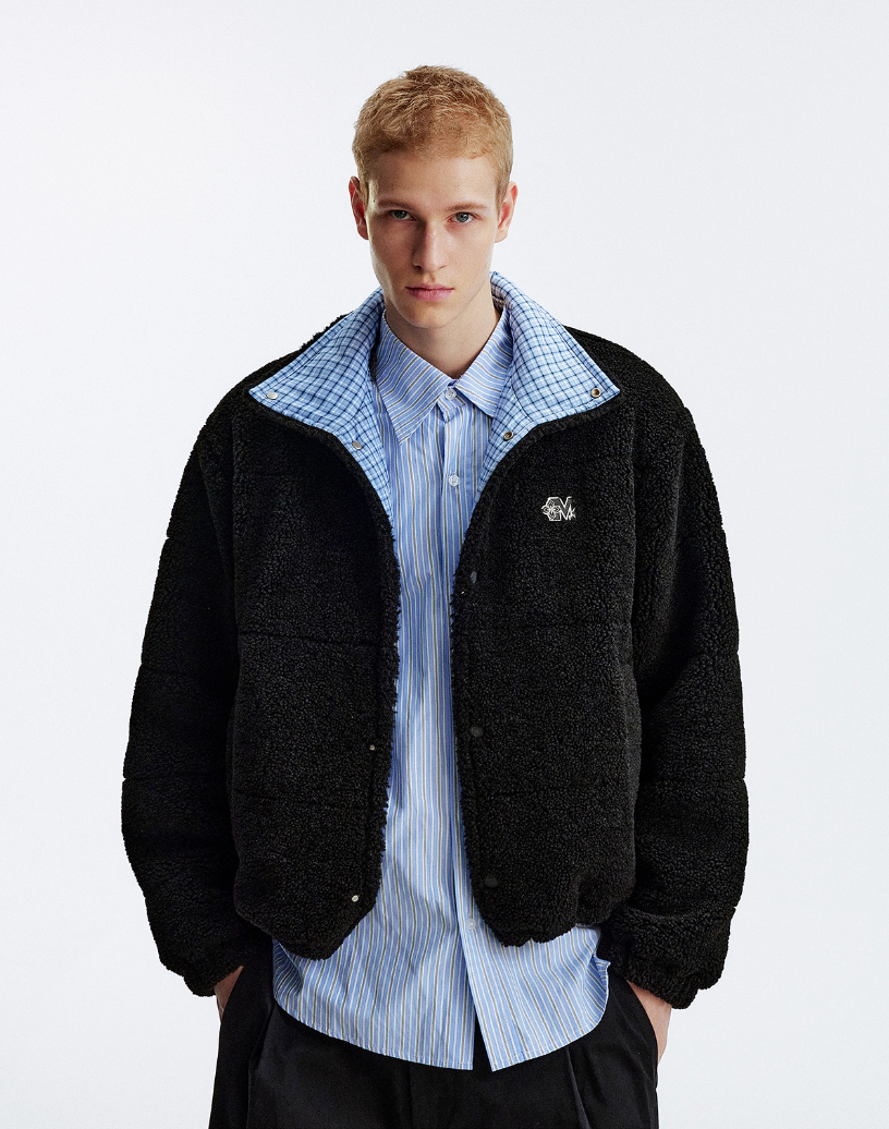 MEDM Plaid Trim Sherpa Short Jacket