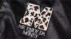 MEDM Leopard Patch Pearl PU Leather Varsity Jacket