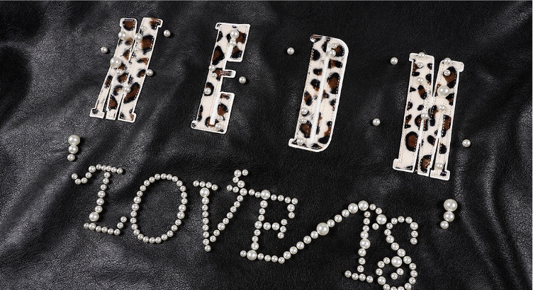 MEDM Leopard Patch Pearl PU Leather Varsity Jacket