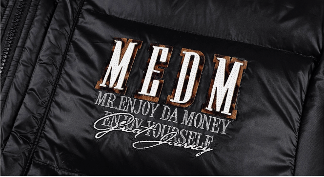 MEDM Leopard Leather Patch Puffer Jacket