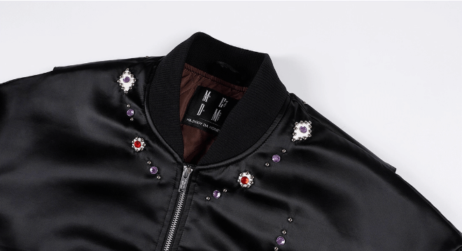MEDM Gemstone Studded Leather Patch MA-1 Bomber Jacket