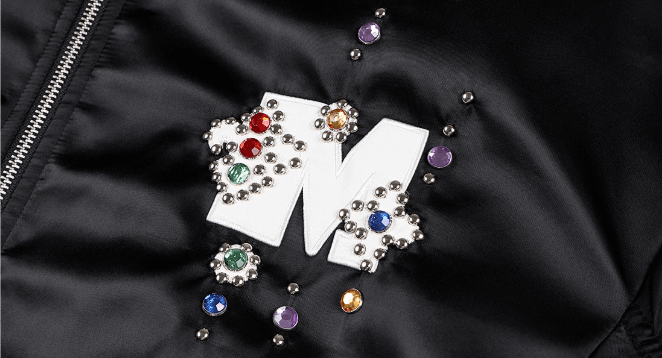 MEDM Gemstone Studded Leather Patch MA-1 Bomber Jacket