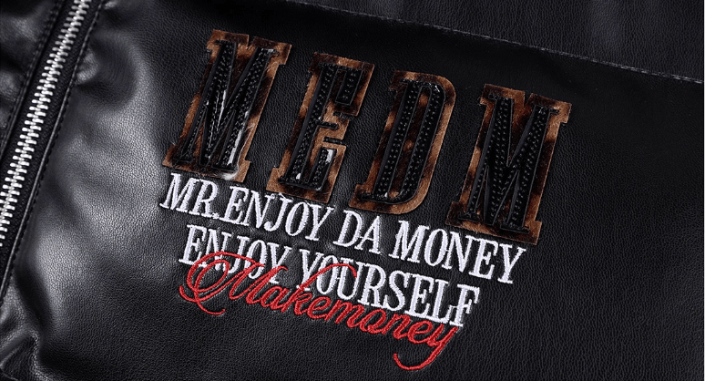 MEDM Leopard Patch PU Leather Puffer Jacket