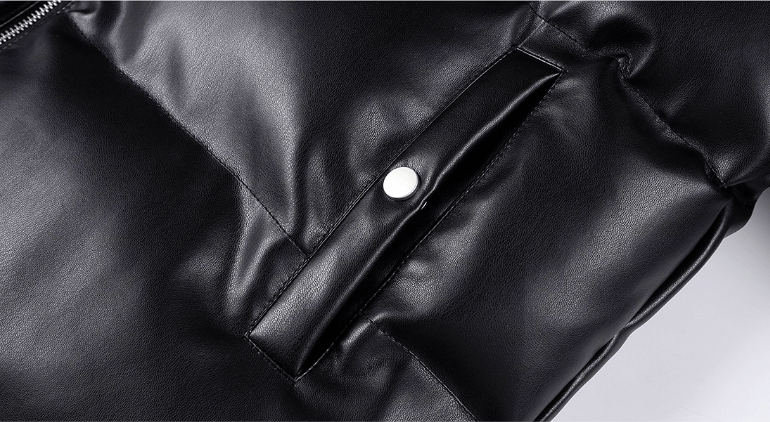 MEDM Leopard Patch PU Leather Puffer Jacket