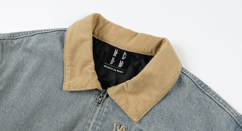 MEDM Corduroy Collar Washed Denim Jacket