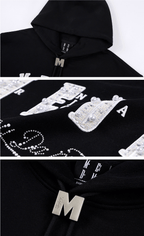 MEDM M Buckled Drawstring Pearl Logo Embroidered Hoodie