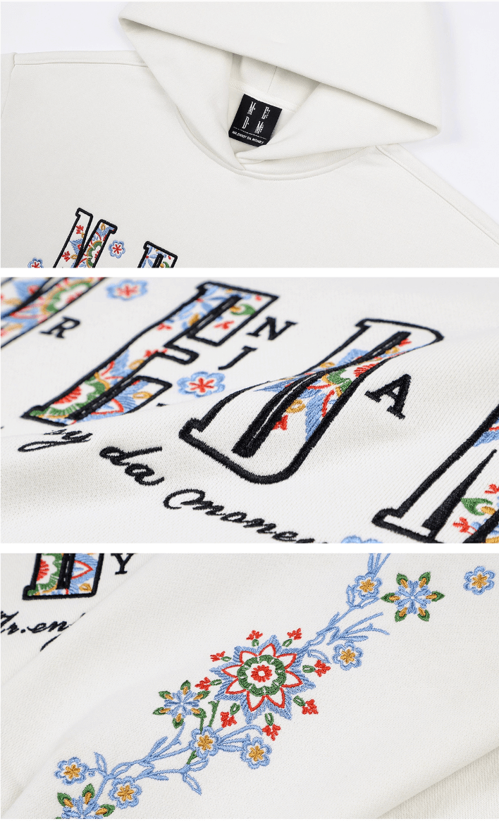 MEDM Ethnic Flower Embroidered Hoodie