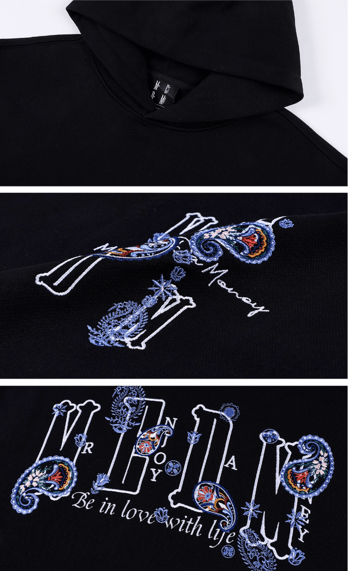 MEDM Ethnic Paisley Flower Embroidered Hoodie
