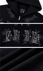 MEDM Flower Embroidered Zip Up Hoodie