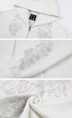 MEDM Patterned Flower Embroidered Zip Up Hoodie