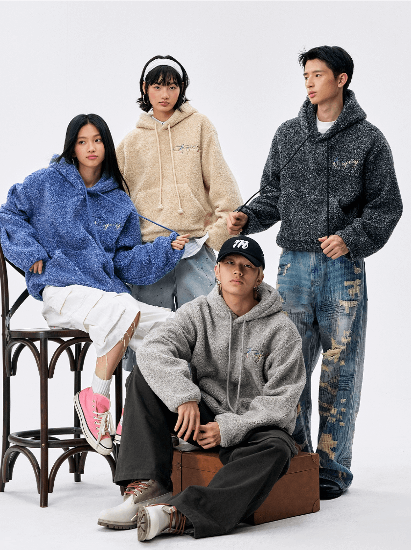MEDM Gradient Embroidery Sherpa Fleece Hoodie
