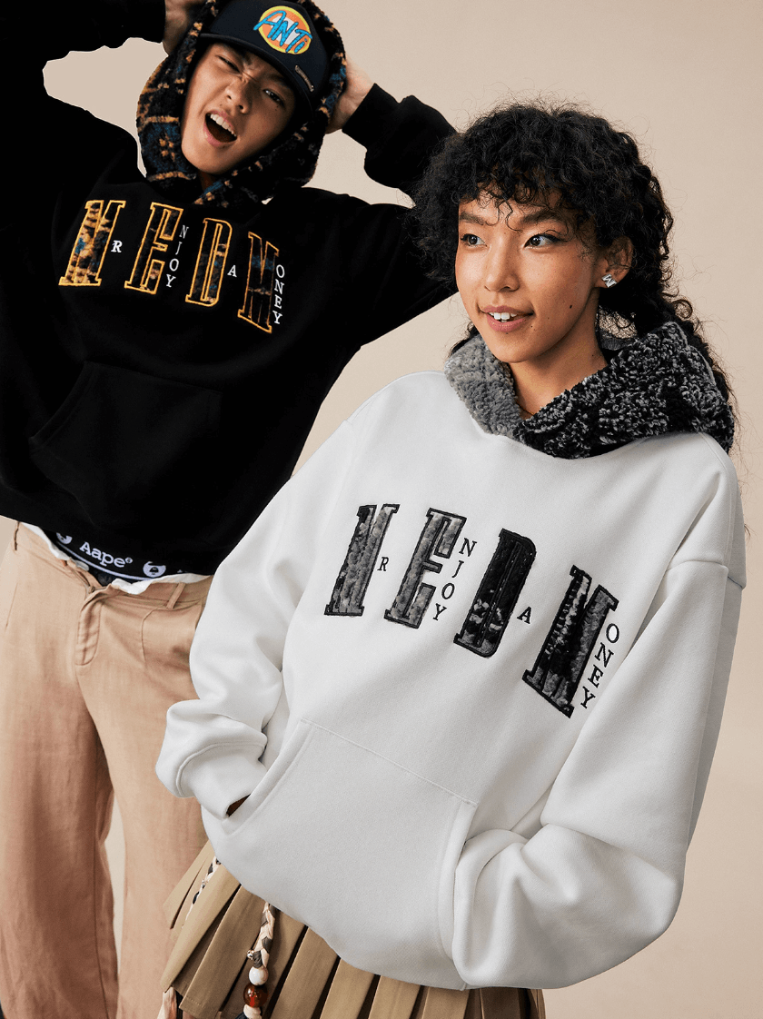 MEDM Patterned Sherpa Hood Patchwork Hoodie