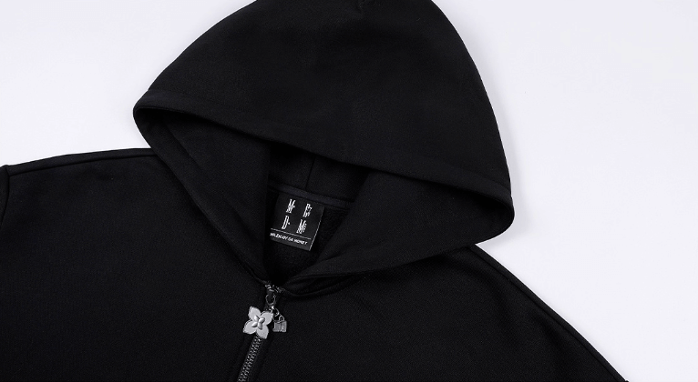 MEDM Cross Star Leather Patchwork Zip Up Hoodie