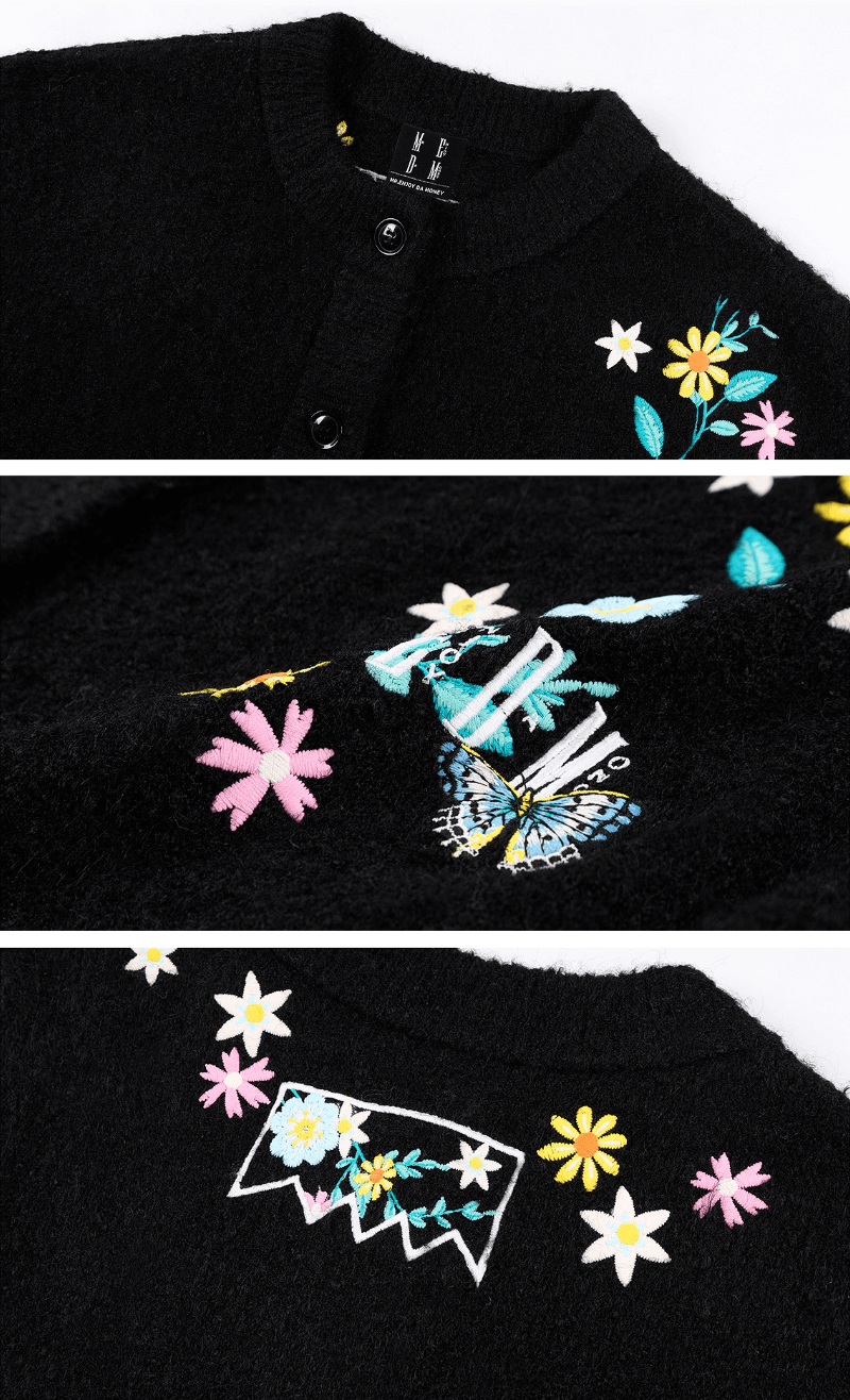 MEDM Floral Vine Embroidered Knit Cardigan