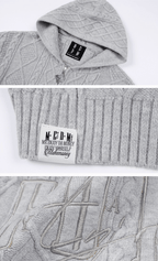 MEDM Hooded Cable Knit Zip Up Cardigan