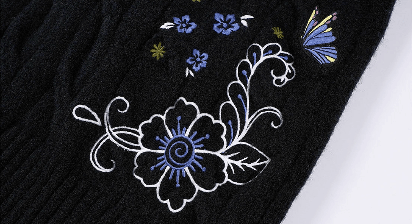 MEDM Floral Butterfly Embroidered Cable Knit Cardigan
