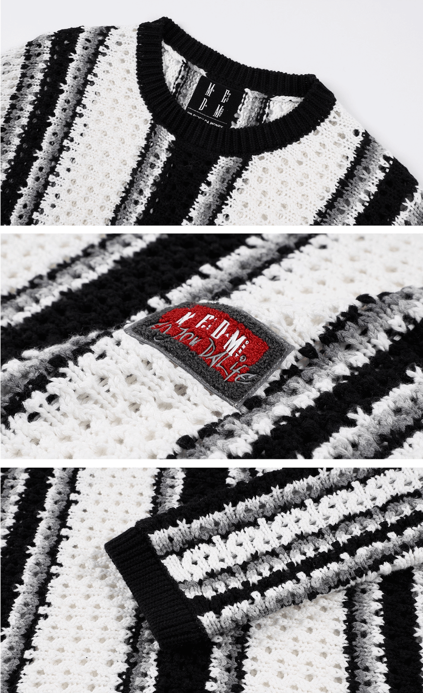 MEDM Multi Color Striped Open Knit Sweater