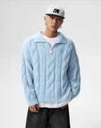 MEDM Cable Knit Half Zip Polo Sweater