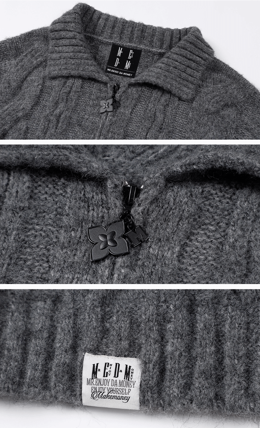 MEDM Cable Knit Half Zip Polo Sweater