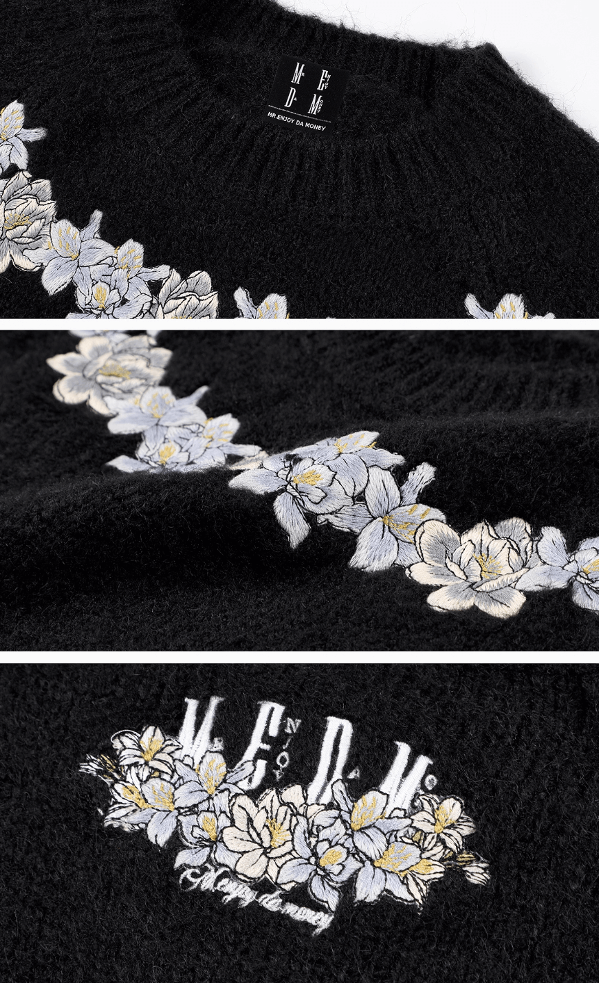 MEDM Floral Embroidered Mohair Knit Sweater