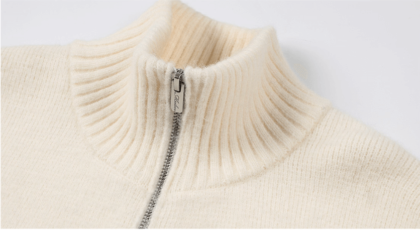 MEDM Rose Embroidered Half Zip Knit Sweater