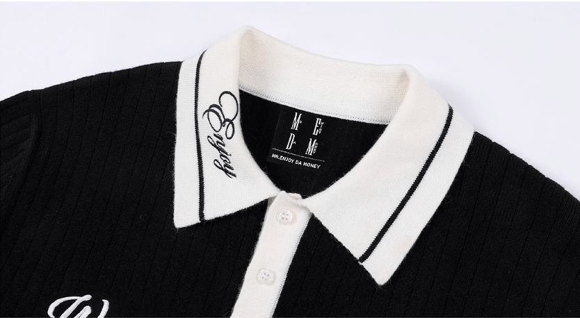 MEDM Color Blocked Long Sleeve Knit Polo Sweater