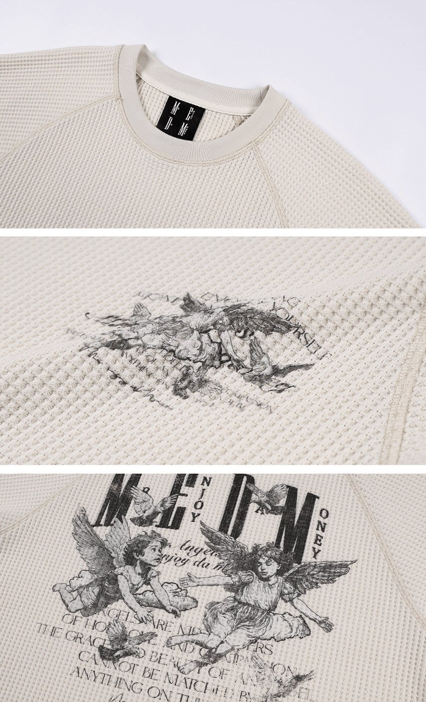 MEDM Angel Print Waffle Long Sleeve Tee