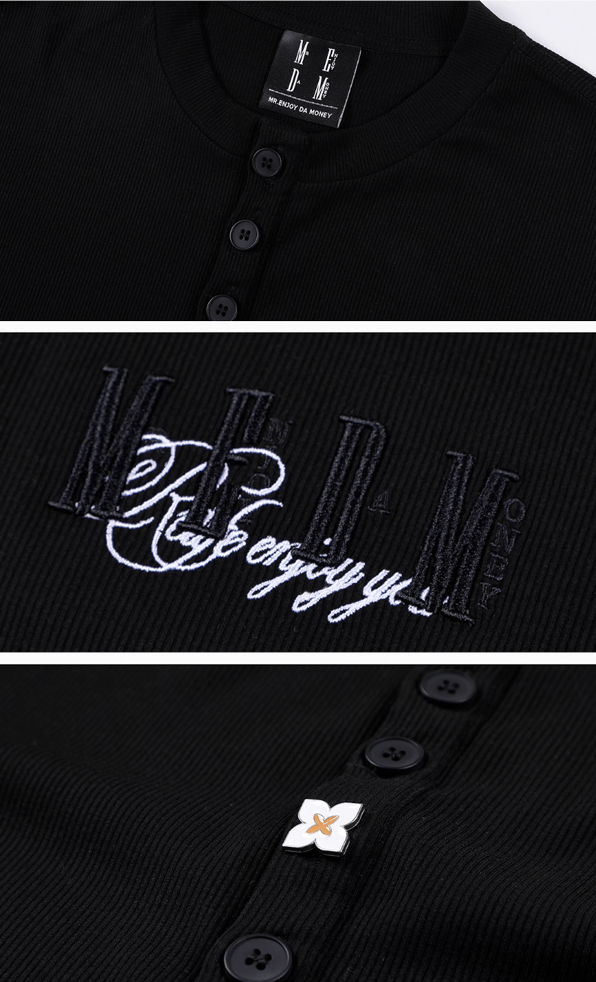 MEDM Flower Button Henley Long Sleeve Tee