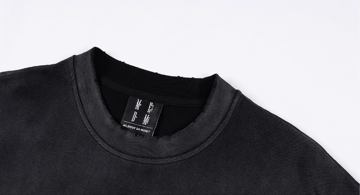 MEDM Frayed Logo Patch Washed Distressed Long Sleeve Tee