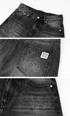 MEDM Flower Vine Laser Burnout Washed Machete Jeans
