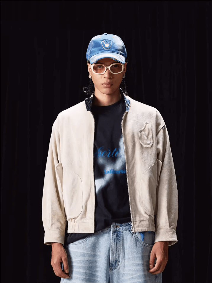 Labt Suede Leather Lined Plaid Harrington Jacket