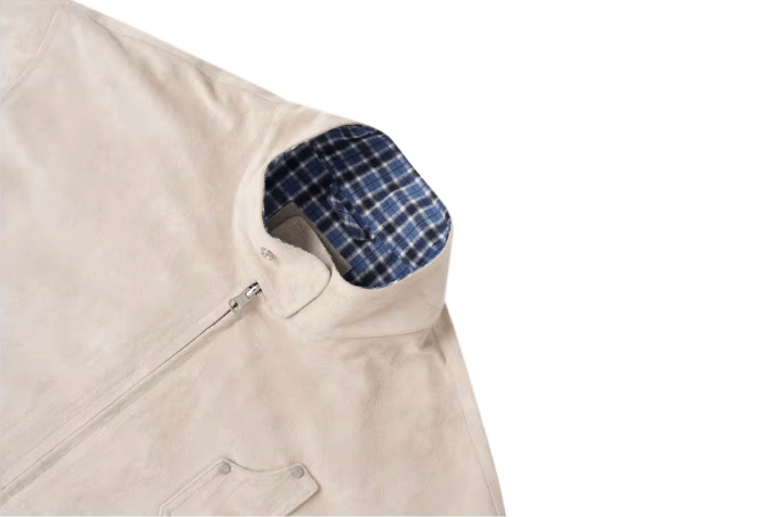 Labt Suede Leather Lined Plaid Harrington Jacket