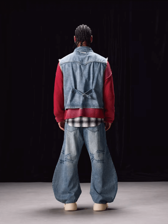 Labt Washed Denim Western Short Vest