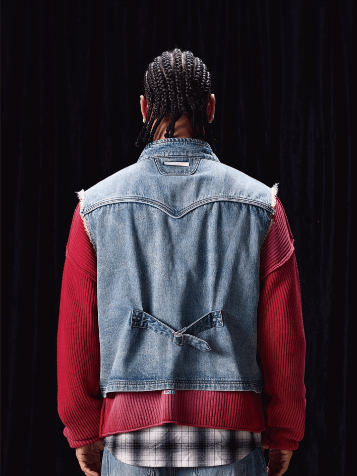 Labt Washed Denim Western Short Vest