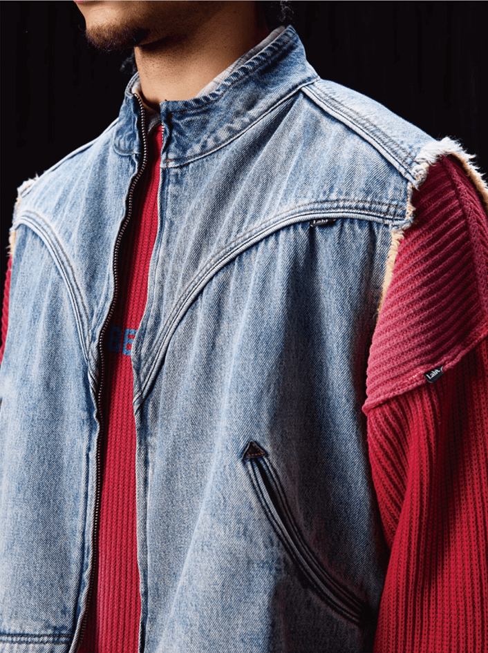Labt Washed Denim Western Short Vest