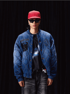 Labt Washed Denim Quilted Baseball Jacket