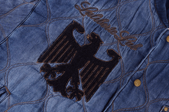 Labt Washed Denim Quilted Baseball Jacket