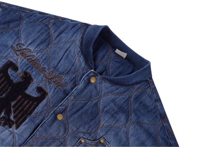 Labt Washed Denim Quilted Baseball Jacket