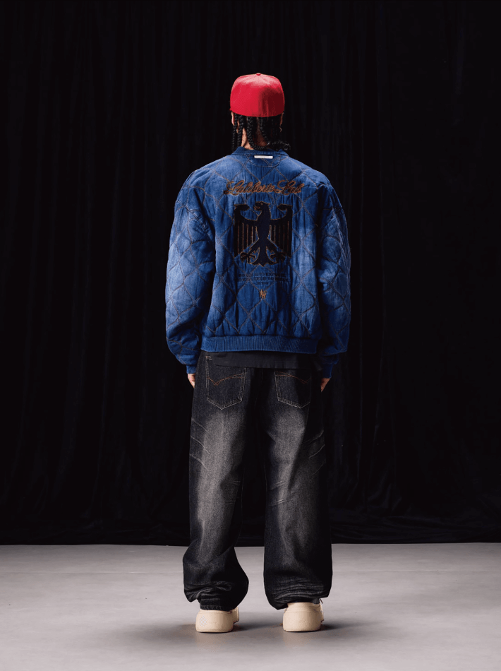 Labt Washed Denim Quilted Baseball Jacket