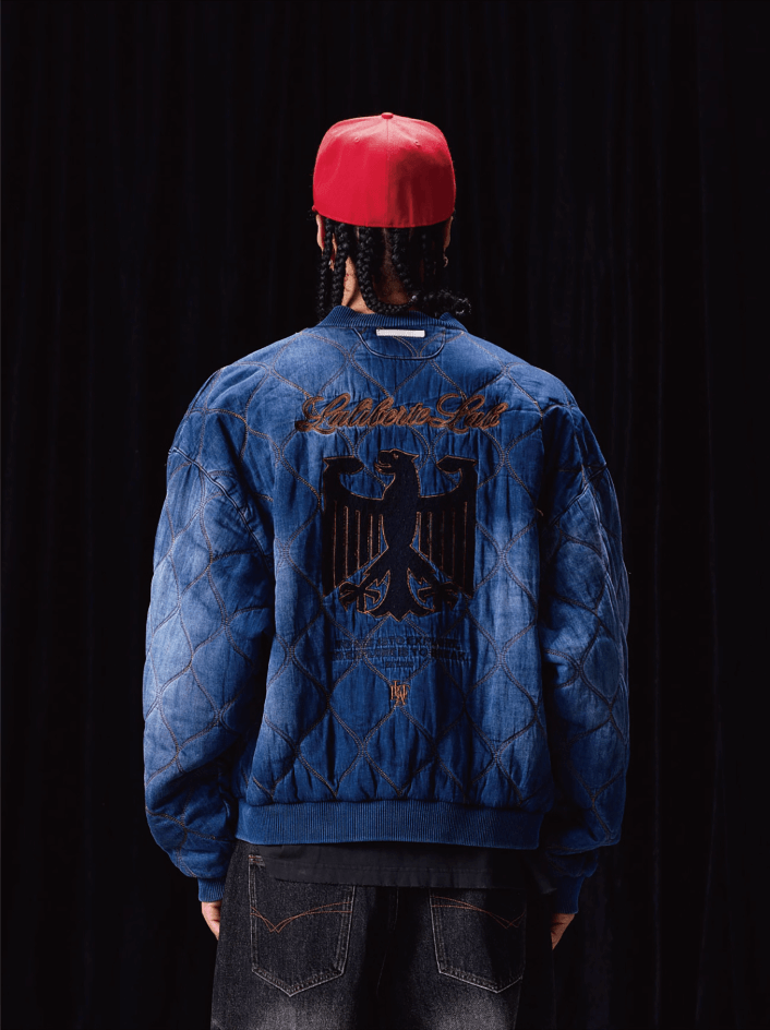 Labt Washed Denim Quilted Baseball Jacket