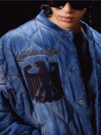Labt Washed Denim Quilted Baseball Jacket
