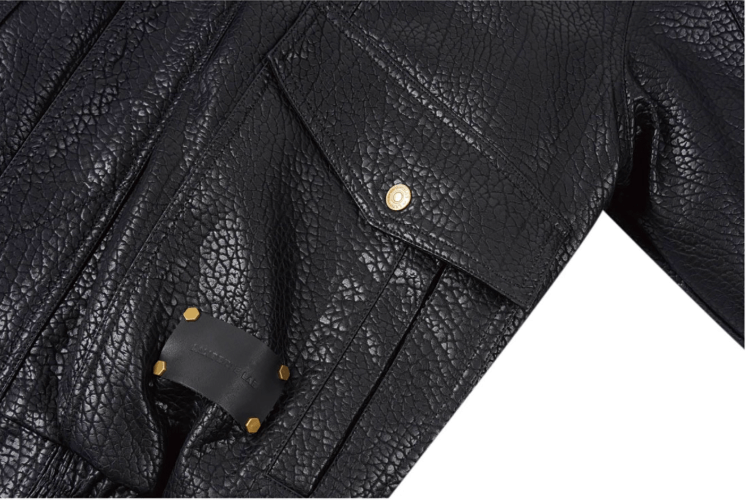 Labt Elephant Grain PU Leather Embroidered Patch Jacket